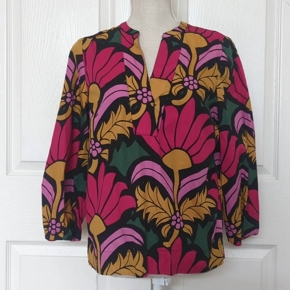 J. Crew Open V-neck Cotton Poplin Top in Ratti® Grandi Fiori - Picture 2 of 7